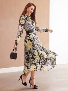 MOTF PREMIUM FLORAL PRINT BUTTON FRONT SHIRT DRESS WITHOUT BELT - Multicolor - View 4