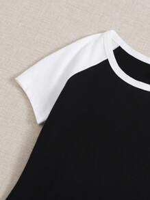 SHEIN EZwear Colorblock Raglan Sleeve Bodycon Dress - Black and White - View 5
