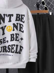 SHEIN Teen Boys' Casual Hoodie With Printed Design And Sweatpants, Comfortable And Versatile Outfit - Grey - View 4