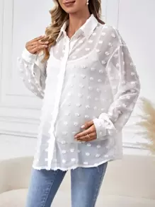 SHEIN Maternity Sheer Mesh Perspective Long Sleeve Shirt - White - View 3