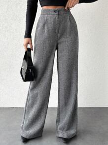 EURMUSE Women's Herringbone Suit Pants - Black and White - View 1