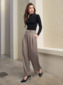 Anewsta Pocket Cover Design Dress Pants - Brown - View 1