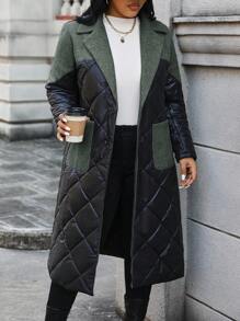 Calvaya 大码拼色翻领加厚棉服外套冬季 - 軍綠色 - 查看 4