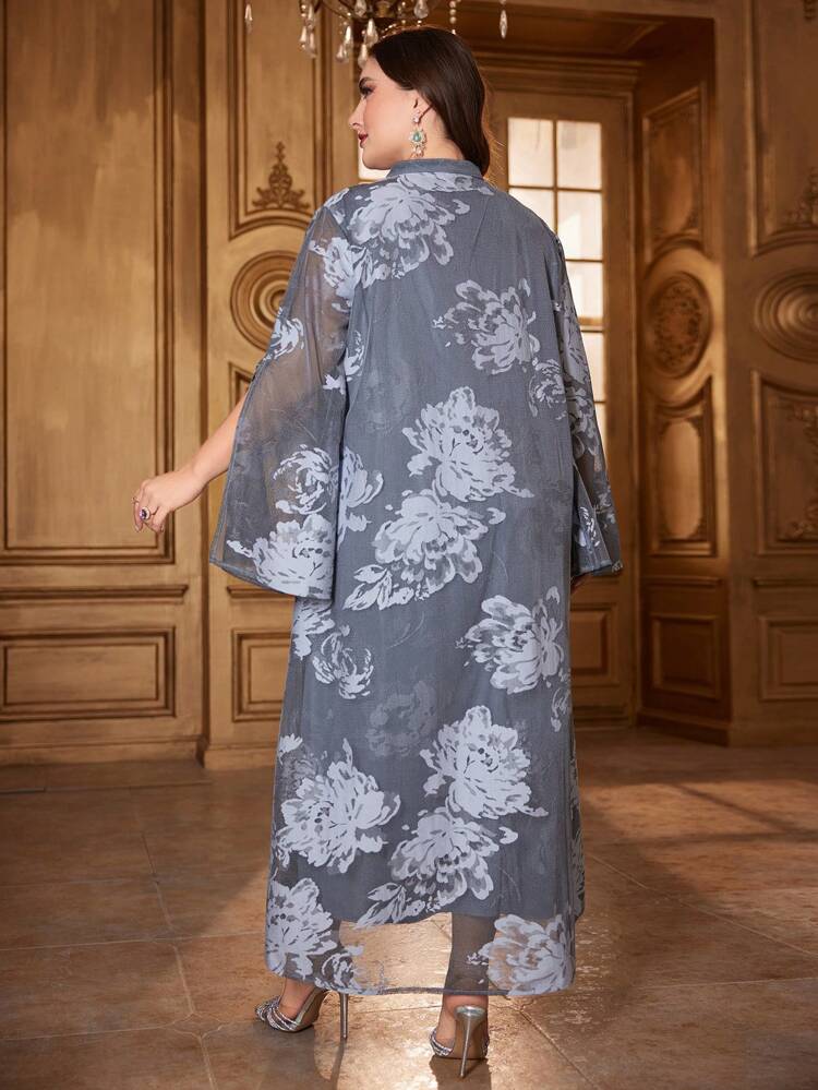 Plus Size Women'S Floral Print Slit Sleeve Dress Kaftan Jalabiya Dress