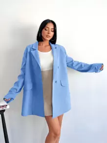 SHEIN Cottnline Lapel Double-breasted Loose Fit Suit Jacket - Baby Blue - View 5