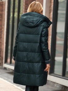 GASMAN Casaco feminino de inverno quente com capuz de algodão acolchoado na altura do joelho