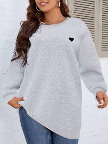 SHEIN LUNE Kích thước lớn Của phụ nữ Dài Tim Mô hình Áo nỉ - Xám - Xem 5