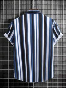 Manfinity Homme Men's Plus Size Vertical Striped Short Sleeve Casual Shirt , Button Up Collar Graphic Stripe Colorful Shirt - Green - View 2