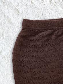 SHEIN EZwear 纯色针织美人鱼下摆紧身裙，采用纹理面料 - 巧克力棕 - 查看 4