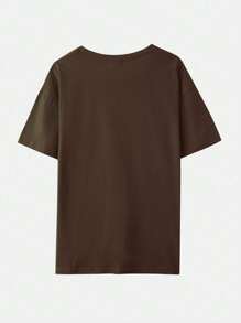 ROMWE Fairycore Loose Fit Short Sleeve T-shirt With Sun, Moon, Stars, Snake, Eye, Mushroom And Print - Coffee Brown - View 2