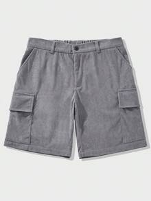 Manfinity Homme Loose Fit Men's Side Stripe Shorts With Flip Cover Pockets - Dark Grey - View 5