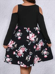 SHEIN LUNE Của phụ nữ Kích thước lớn Hoa In Vai lạnh Đầm - màu đen - Xem 2