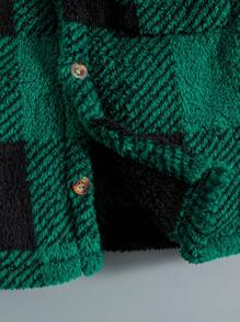 SHEIN 青少年男孩格紋抓毛夾克配字母印花t卹和長褲套裝 - 軍綠色 - 查看 8