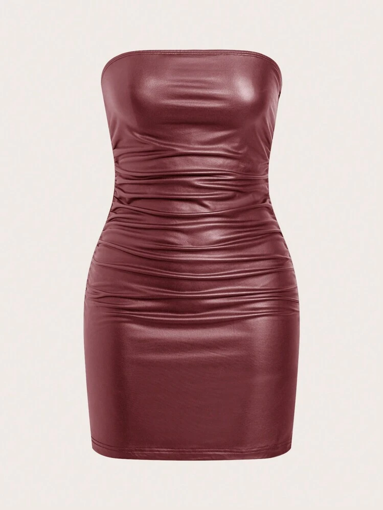 SHEIN ICON Strapless Faux Leather Dress | SHEIN USA