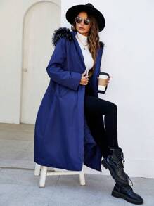 SHEIN Unity Women'S Hooded Padded Padded Coat Clothes Winter With Fur Collar