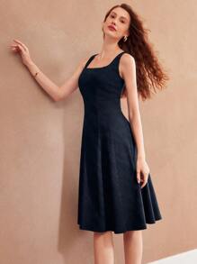 MOTF PREMIUM Vestido A-line Sin Mangas Sólido - Azul Marino - Ver 8