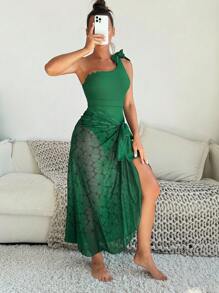 SHEIN Swim Summer Beach Women's One-Piece Swimsuit Set - Dark Green - View 3