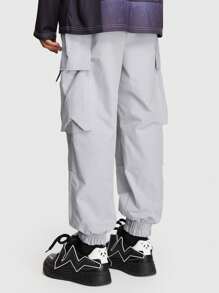 ROMWE MEN Street Life Men'S Cargo Style Sporty Tapered Pants With Pockets - Grey - View 3