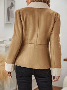 SHEIN Clasi Women's Regular Fit Single Breasted Fleece Jacket - Khaki - View 2
