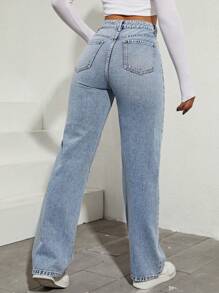 SHEIN Privé 修身直筒水洗牛仔褲