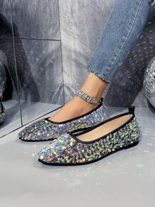 女性閃爍尖頭平底鞋,新品秋季款式,舒適柔軟老人鞋 - 彩色 - 查看 1