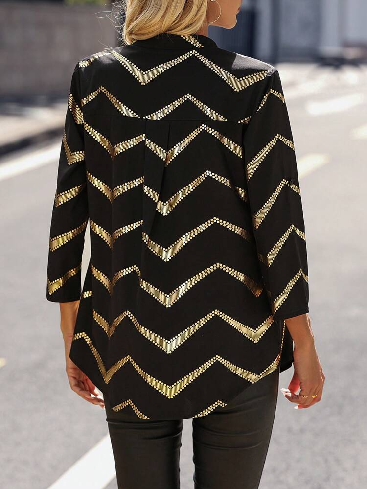 Wave Stripe Rolled Sleeves Shirt