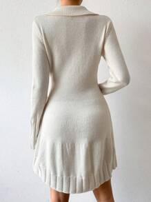 Chiquease 女士純色針織毛衣連身裙 - 杏色 - 查看 2