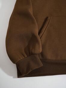 SHEIN EZwear Áo nỉ trùm đầu in hình bướm và mặt trăng có lót nhiệt cho nữ - Cà phê nâu - Xem 5