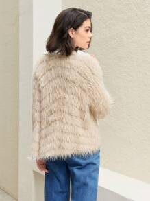 SHEIN ChicEase Cardigan Pelucheux À Blocs De Couleurs - Kaki - Voir 2