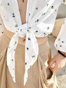 Bohemela 女款度假打結花卉印花女襯衫 - 彩色 - 查看 8