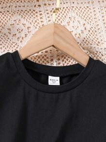 Teen Girls' Solid Color Top And Wide Leg Pants Two-Piece Set - Black - View 5