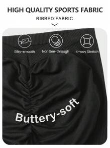 無縫高彈運動緊身褲 - 黑色 - 查看 4