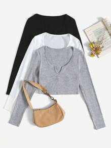 SHEIN EZwear 大碼3入組缺口領T恤 - 彩色 - 查看 1