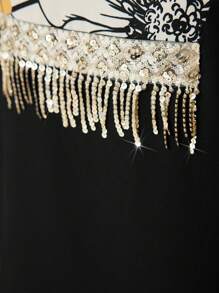 Mulvari 亮片流蘇拼接連衣裙 - 黑色 - 查看 4