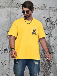 Manfinity EMRG Men'S Plus Size Cartoon Bear Face Printed Short Sleeve T-Shirt - Yellow - View 3