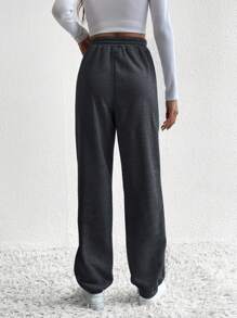 SHEIN Tall 抽繩腰運動褲 - 深灰色 - 查看 2