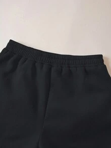 INAWLY Của phụ nữ Màu thuần Lông cừu Áo nỉ Và Quần Bộ - màu đen - Xem 7