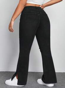 SHEIN EZwear 加大號破洞喇叭褲 - 黑色 - 查看 2