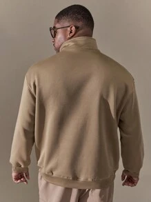 Manfinity Homme Men'S Plus Size Half Zip Sweatshirt With Kangaroo Pocket And Letter Embroidery