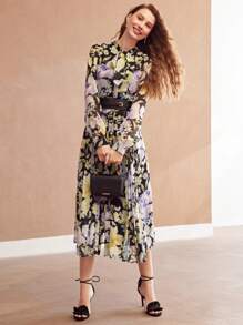 MOTF PREMIUM FLORAL PRINT BUTTON FRONT SHIRT DRESS WITHOUT BELT - Multicolor - View 7