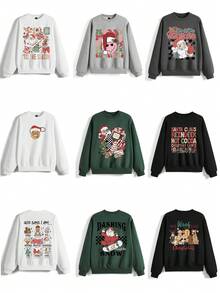 Rosie Women's Christmas Printed Loose Fit Round Neck Sweatshirt - Black - View 1