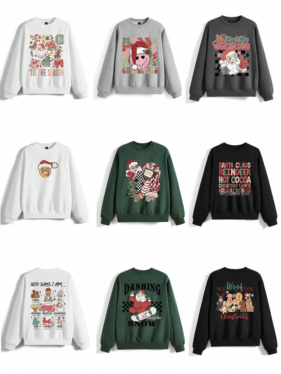 Rosie Women's Christmas Printed Loose Fit Round Neck Sweatshirt - Black - View 1