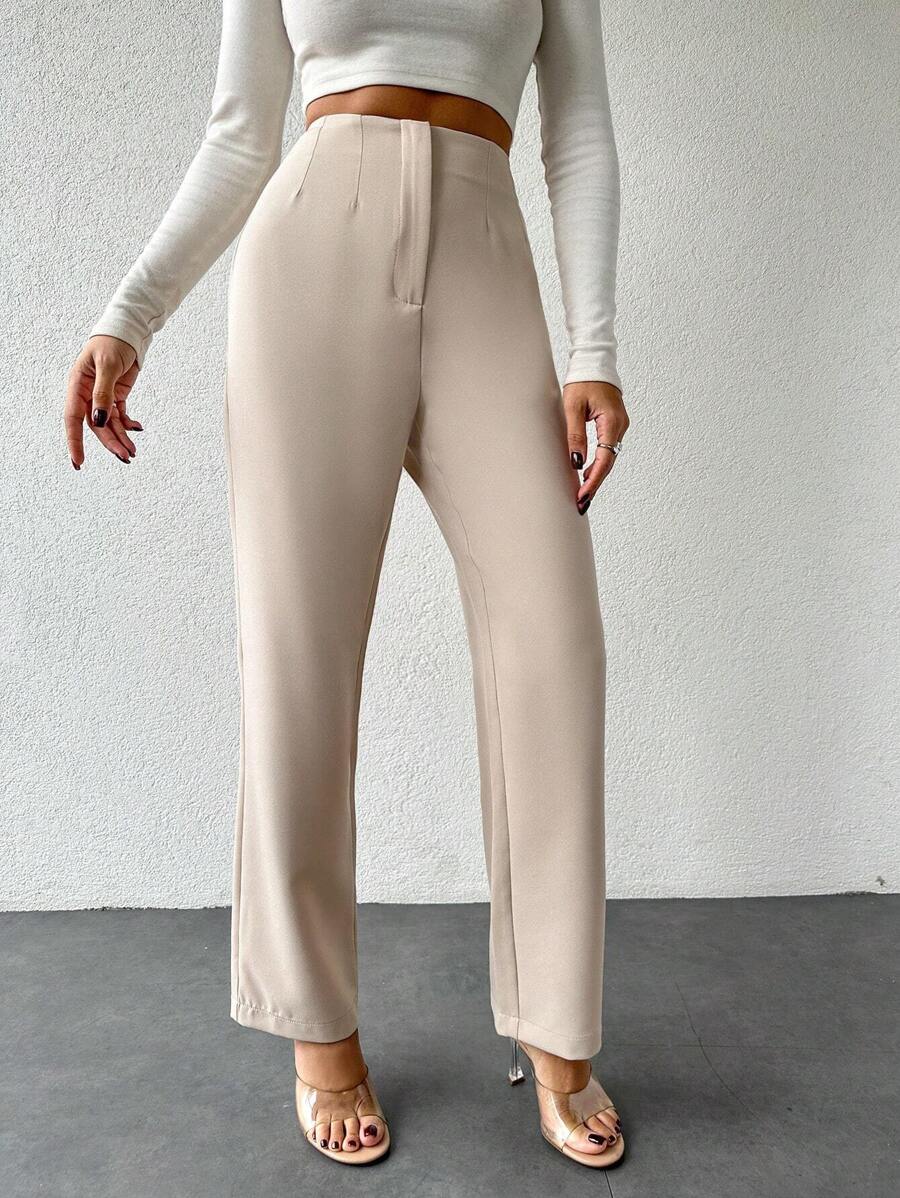 EURMUSE High Waist Slant Pocket Pants - Beige - View 1