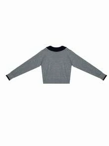 女士休闲撞色领针织开衫，秋冬款 - 深灰色 - 查看 2