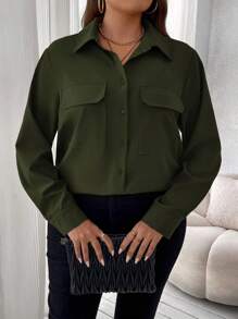 Vionelle 加大翻盖口袋衬衫 - 軍綠色 - 查看 5