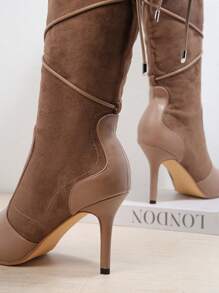 SHUZIA Botas de tacón alto hasta el tobillo de uso diario con punta puntiaguda y bloques de color para mujeres