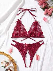 Floral Lace Cut-out Crotchless Lingerie Set