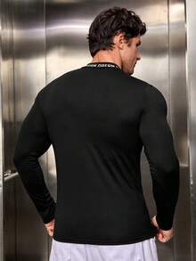 GENTILAND 男士立領字母印花長袖t恤 - 黑色 - 查看 2