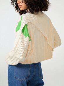 Bowen Tang 设计师女士撞色立领落肩毛衣套头衫，适合假期、度假、节日、伊比沙岛 - 彩色 - 查看 2