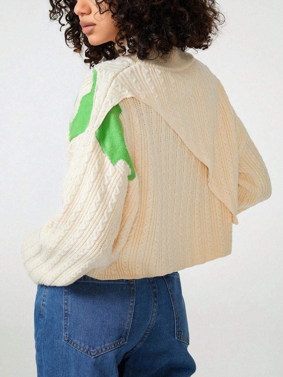 Bowen Tang Women Contrast Color Stand Collar Drop Shoulder Sweater